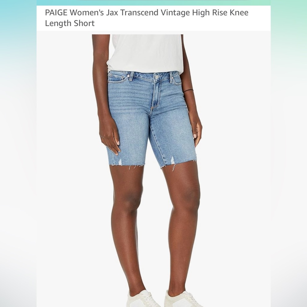PAIGE Jax Knee Shorts - Blue Distressed Women's Bermudas
